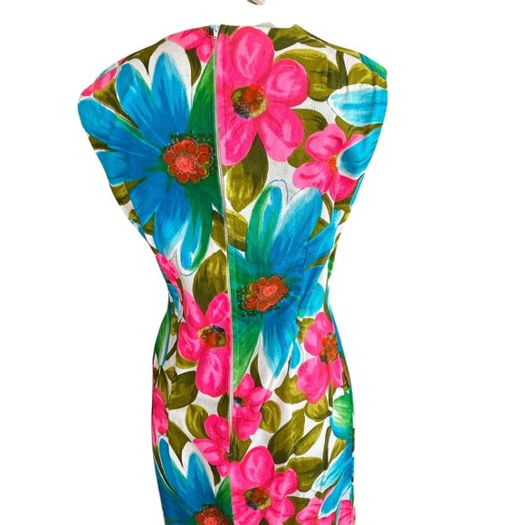 Alice Polynesian Fashions Bold Daisy Floral Maxi Dress Barkcloth Look - Picture 8 of 9